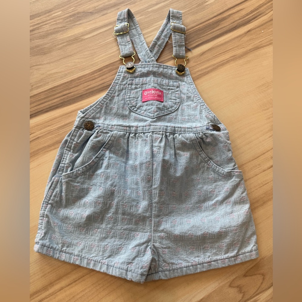 Vintage papertag OshKosh B'gosh floral print light blue denim overalls